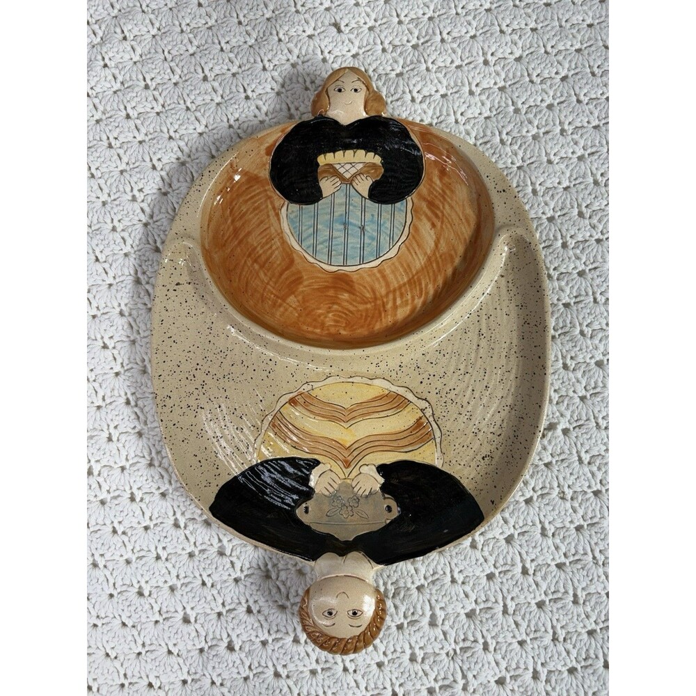 Shafford Folk Craft Man Woman Platter Divided Tray Hand Painted VTG Japan 1980s